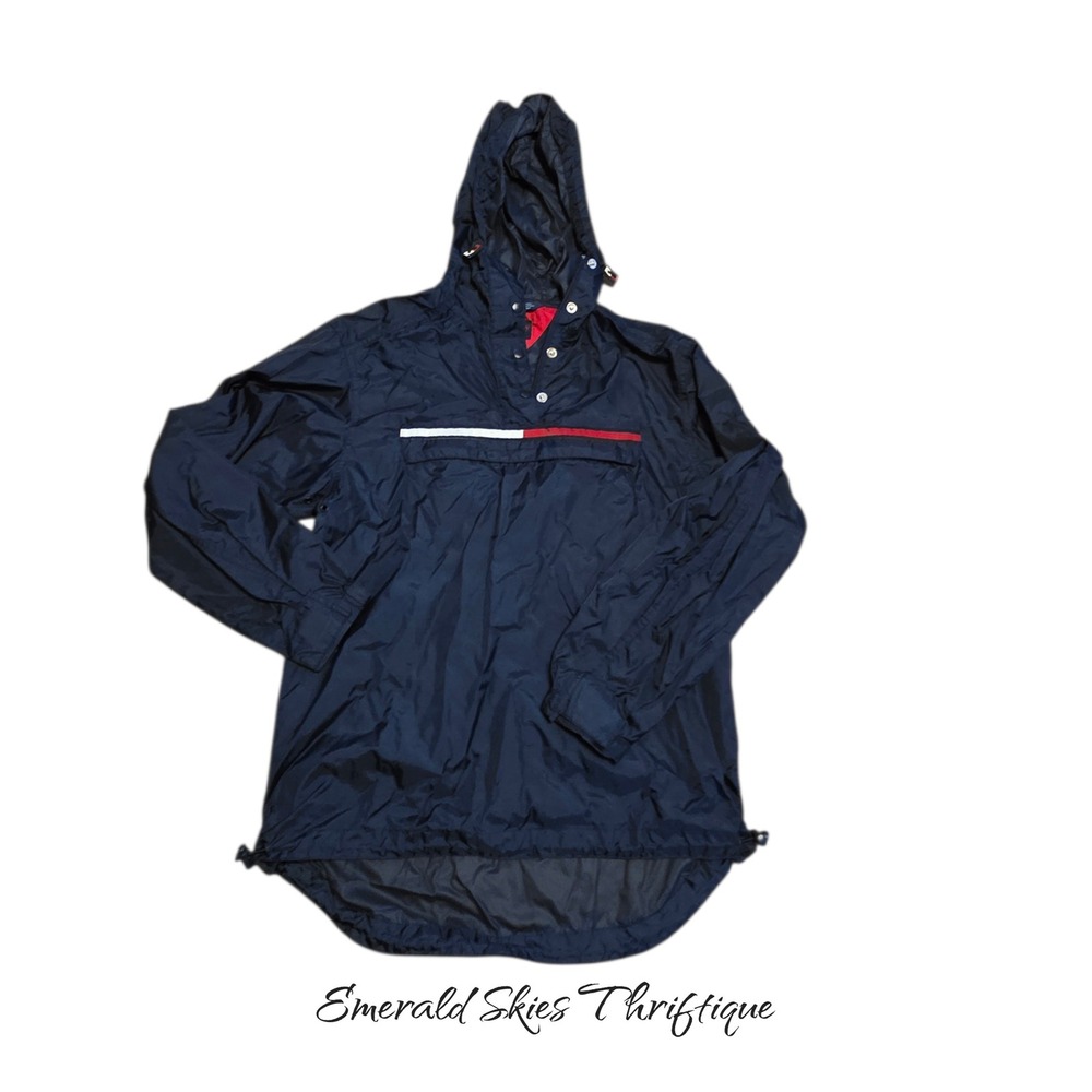 Mens Vintage Tommy Jeans blue Pullover Rain Windbreaker Size S. Free shipping